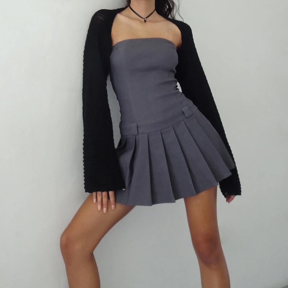 BANDEAU MINI DRESS IN DARK GREY